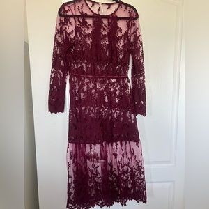 Free People Burgundy Long Sleeve Dress